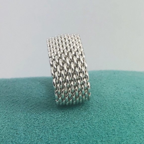 Size 9.5 Tiffany & Co Somerset Ring Mesh Weave Mens Unisex in Sterling Silver - Picture 4 of 6